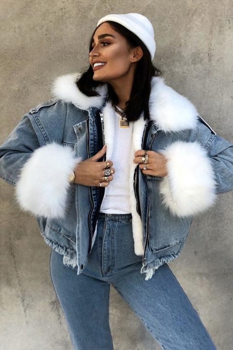 Ophelia Blue Denim Faux Fur Jacket