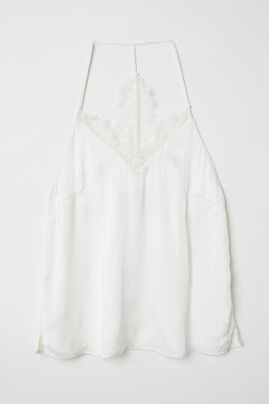 H & M - Top In Satin Schiena In Pizzo - Bianco