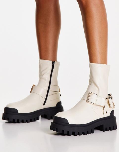 Asos Design Almighty Harness Boots In Off White