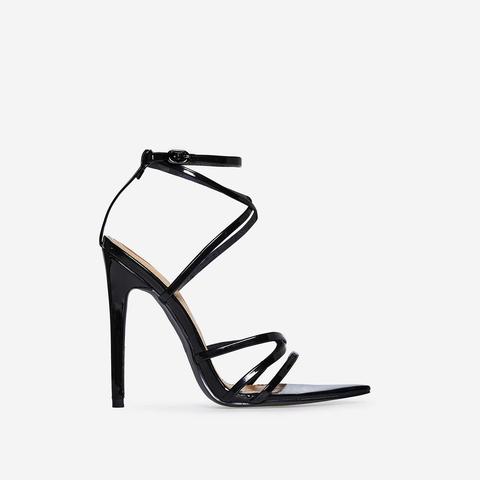 Kaia Pointed Barely There Heel In Black Patent, Black