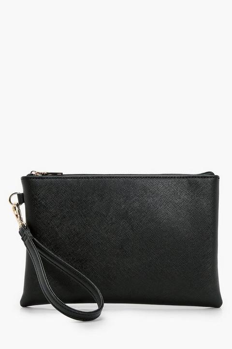 Womens Cross Hatch Zip Top Clutch Bag - Black - One Size, Black