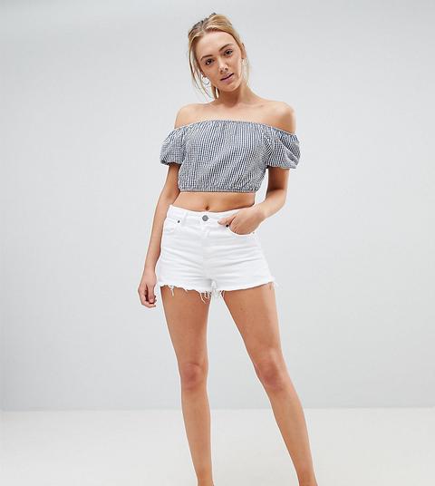 Shorts Vaqueros De Talle Medio Con Bajo Sin Rematar En Blanco Alvey De Asos Design Tall