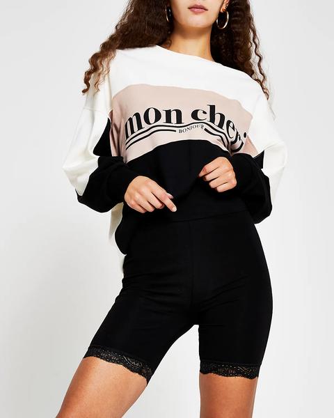 Black High Waist Lace Trim Cycling Shorts