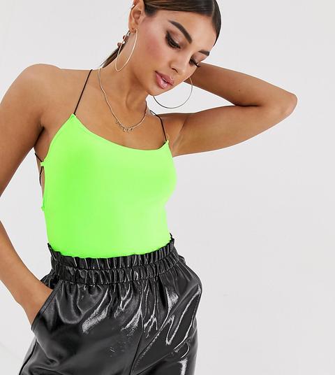 Boohoo Basic Lace Up Back Detail Body In Neon Green