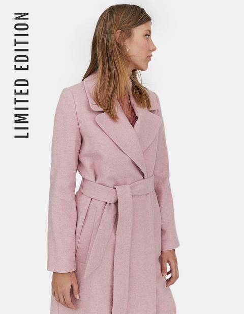 Cappotto In Panno Con Cintura Limited Edition Rosa Carne