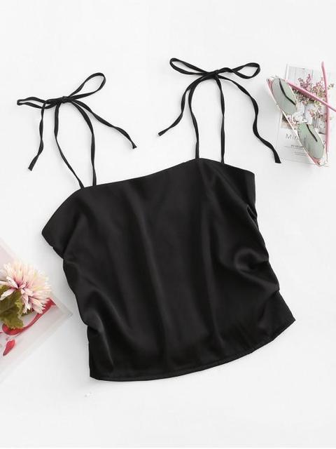 Ruched Smocked Back Crop Cami Top Apricot Black