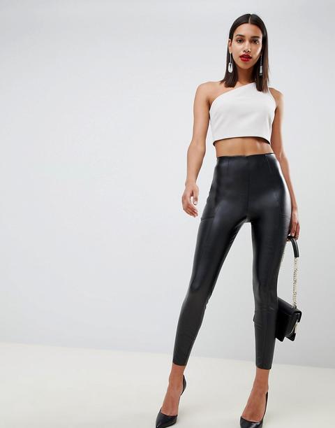 Asos Design High Waisted Spray On Leather Look Trousers