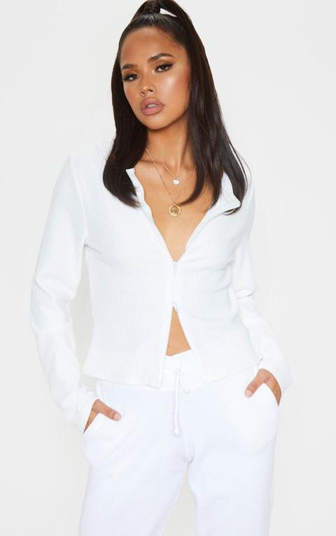 White Jumbo Rib Double Zip Top