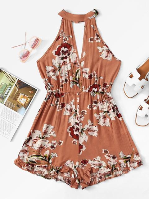 Floral Print Halter Romper