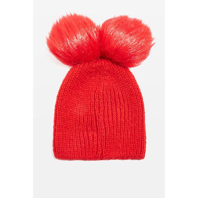 Womens Double Pom Pom Beanie Hat Red Red From Topshop On 21 Buttons