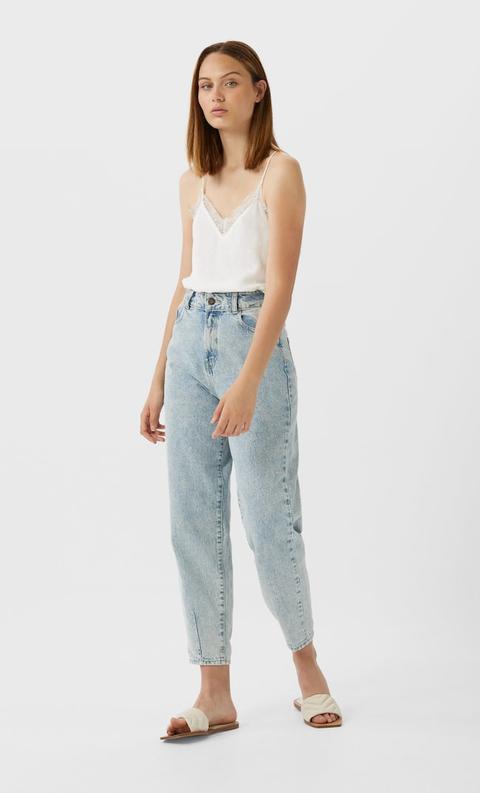 Stradivarius Top Nuisette Détail Dentelle Blonde Femme Écru Xs