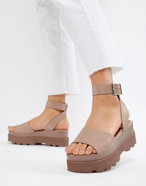 Sandalias De Cuero Con Plataforma Plana Temple De Asos Design