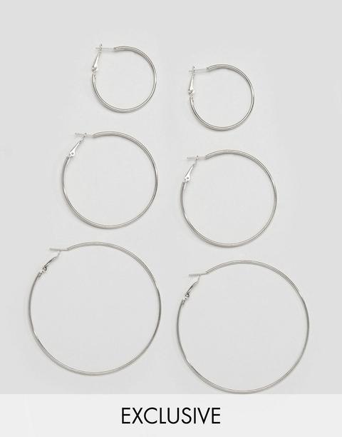 Reclaimed Vintage Inspired Simple 3 Pack Silver Hoop Earrings