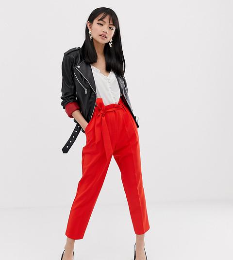 Miss Selfridge Petite - Pantaloni Rossi Con Vita Alta Con Cintura - Rosso