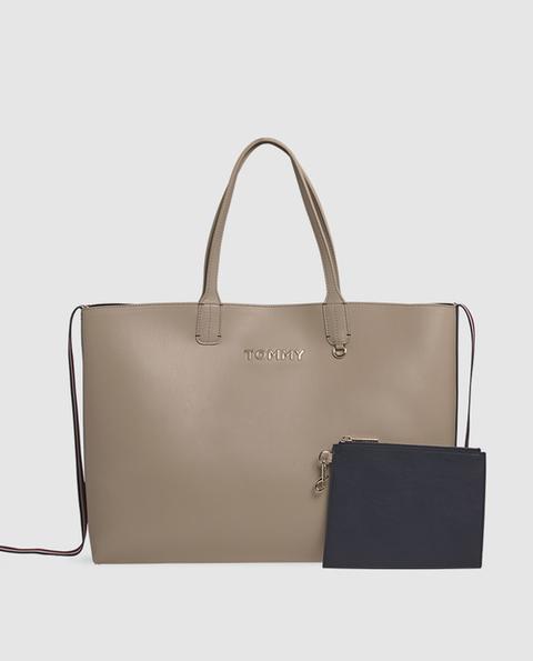 Tommy Hilfiger - Tote En Beige Con Bolsillo Extraíble