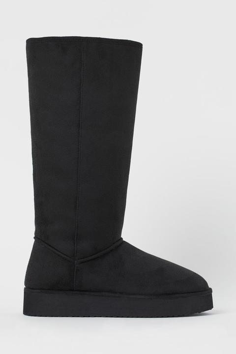 Faux Shearling-lined Boots - Black