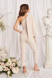 One Shoulder Cape Jumpsuit In Ecru