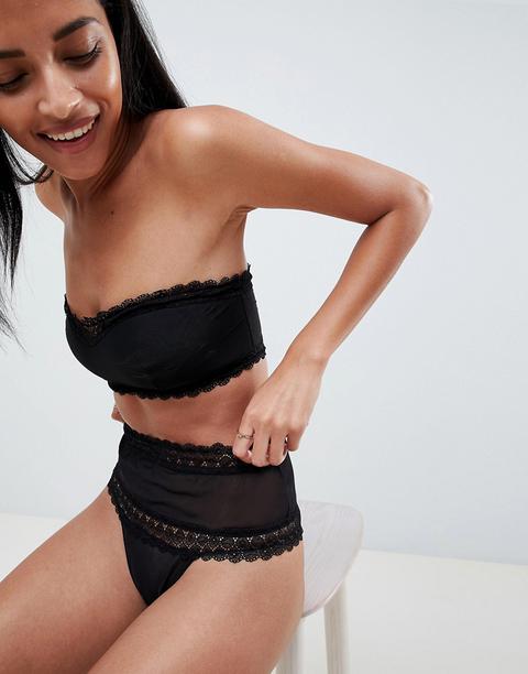 Asos Design - Kat - Reggiseno A Fascia Imbottito In Pizzo E Rete - Nero