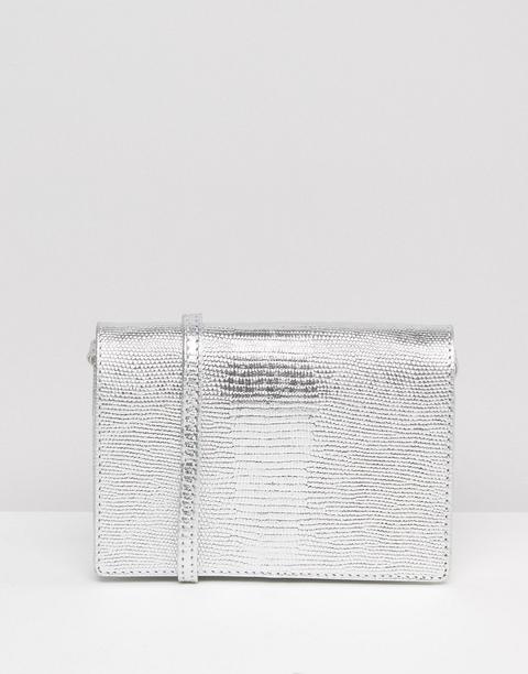 Asos - Borsa A Tracolla In Pelle Metallizzata Con Effetto Pelle Di Serpente In Rilievo - Argento