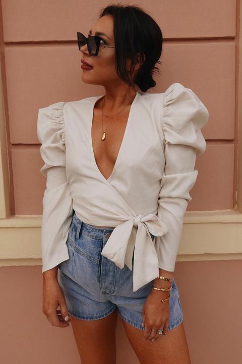 Cream Tops - Lorna Luxe 'practically Perfect' Cream Wrap Top