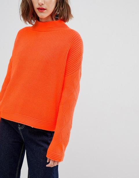 Asos Design - Maglione Fluo Con Cuciture Sulle Maniche - Arancione