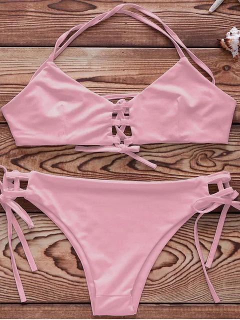 Cordones De Solid Triángulo Color Bikini Set