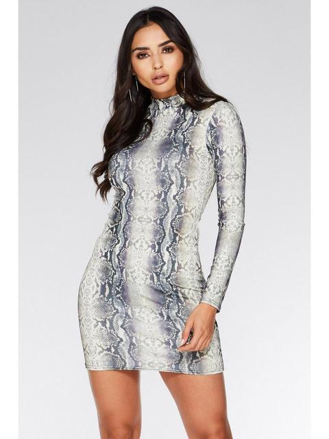 Stone And Grey Snake Print Bodycon Dress