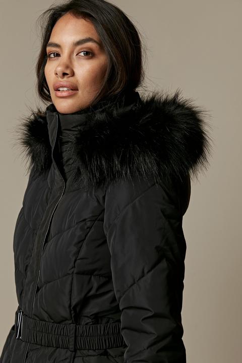 wallis berry faux fur collar quilted coat