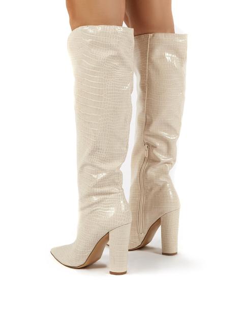 Slow Nude Croc Knee High Block Heel 