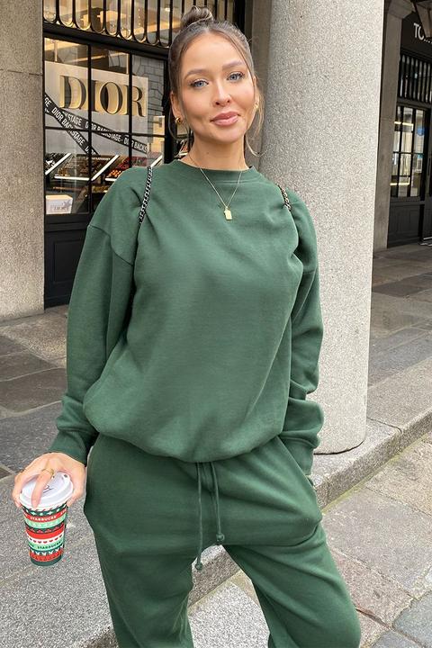 Green Sweatshirts - Naomi Genes Green Oversized Boyfriend Fit Sweatshirt