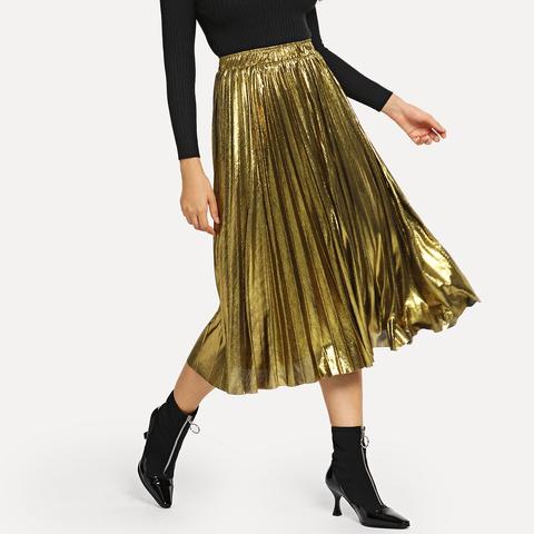 Metallic Pleated Skirt