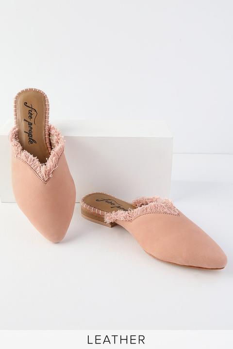 Newport Pink Suede Leather Fringe Pointed-toe Mules