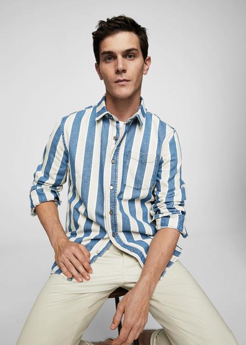 Striped Denim Regular-fit Overshirt