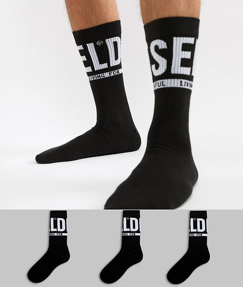 Diesel Logo 3 Pack Black Socks - Black