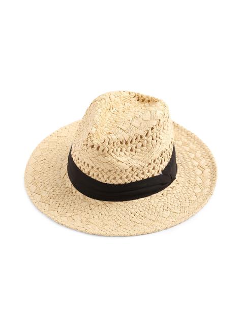 Contrast Band Braided Beach Hat