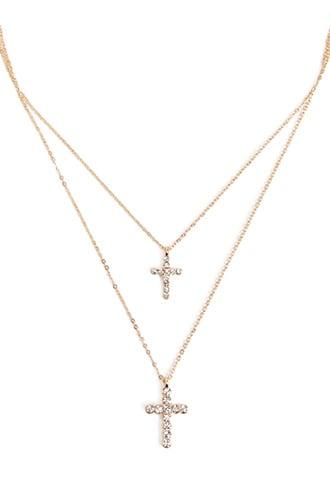 Forever 21 Layered Cross Pendant Necklace , Gold/clear