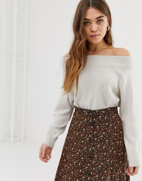 Pull&bear - Maglia Grigia Con Scollo Alla Bardot - Grigio