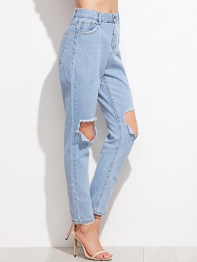 Jeans Denim Strappati Blu Chiaro