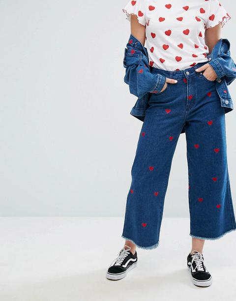 Lazy Oaf - Love - Jeans A Cuori Con Fondo Ampio In Coordinato - Blu