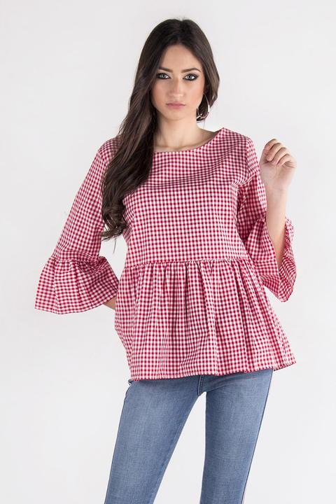 Blusa Armonias Cuadros Rojos