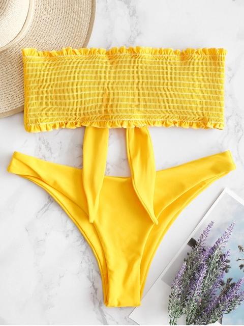 Bikini Fruncido Con Nudo De Zaful Bee Yellow