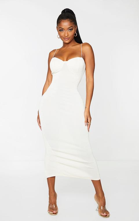 Shape Cream Rib Strappy Cup Detail Midaxi Dress