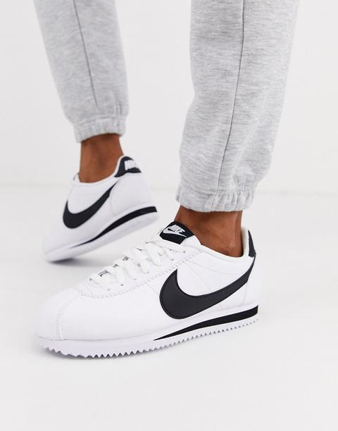 Zapatillas De Deporte De Cuero En Blanco Y Negro Classic Cortez De Nike