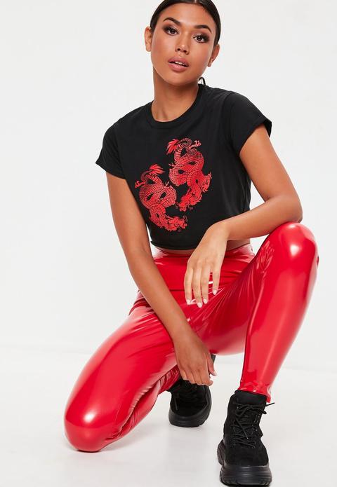 red graphic crop top