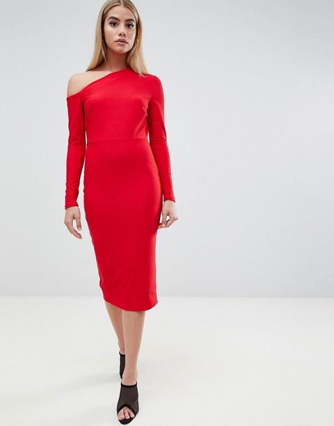 Vestido Midi Con Escote Amplio De Asos Design-rojo