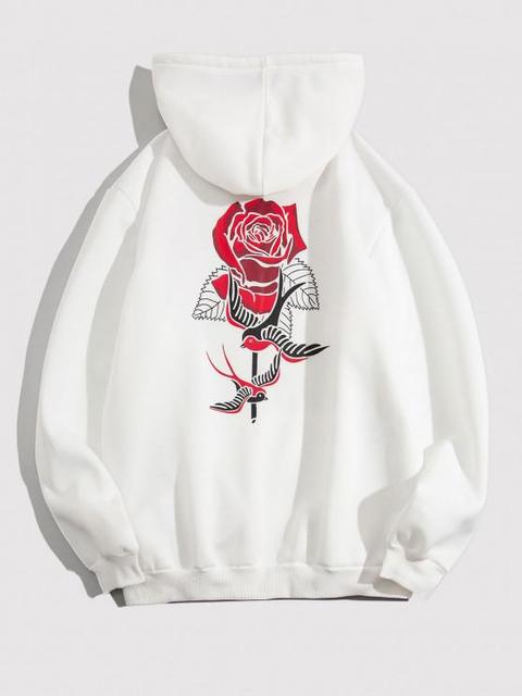 Sudadera Sudadera Con Capucha Lana Estampado Flores Rosa White