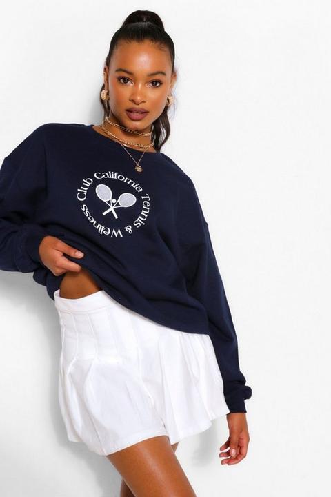 Womens Beverly Hills Tennis Slogan Oversized Jumper - Navy - M, Navy