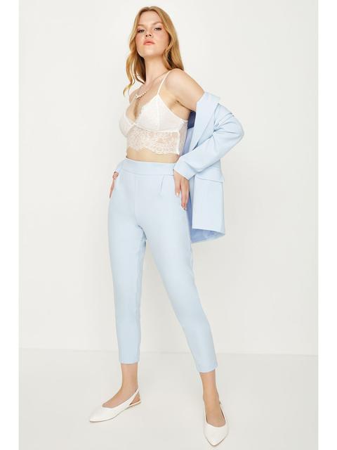 Blue High Waisted Co-ord Tailored Trousers