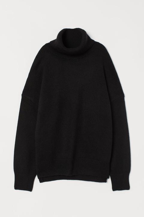 Knitted Cowl-neck Jumper - Black