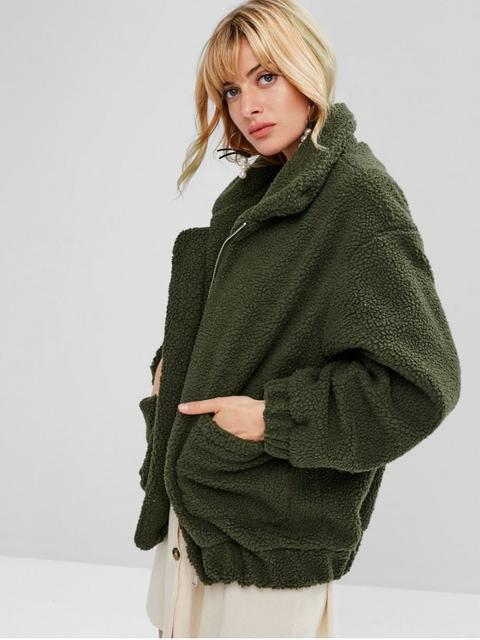 zaful zip up fluffy winter coat